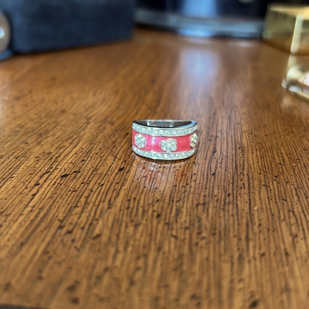 Sterling Silver and Enamel ring with Diamonds